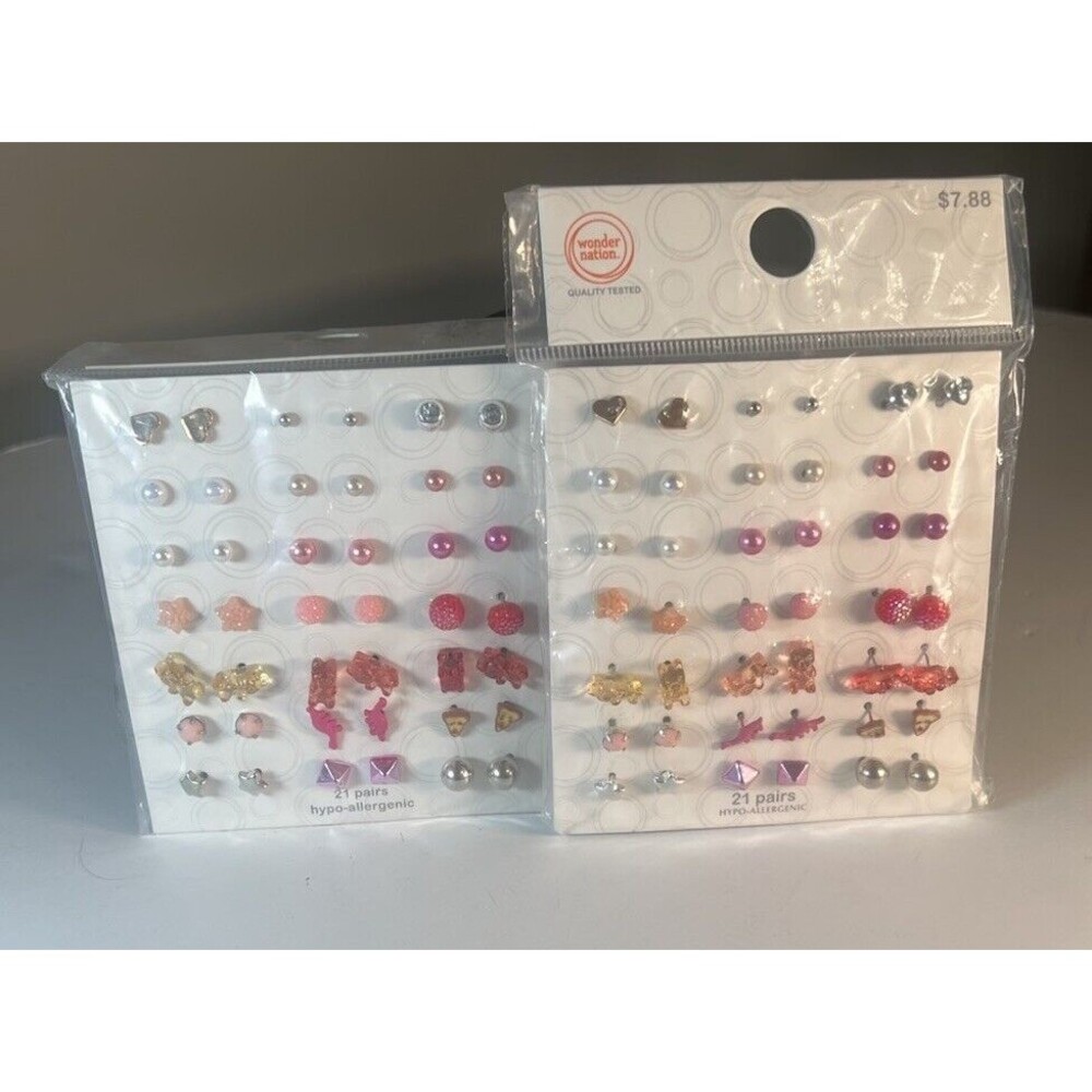 Kids Earrings Wonder Nation Jewlery 21 Pairs Pizza Dinosaurs Heart (Lot of 2)